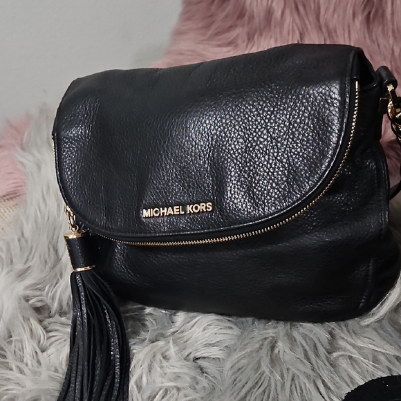 Michael Kors Black Leather Crossbody Bag with Tassel - Picture 1 of 6